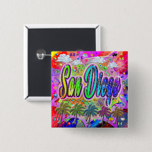 Badge Carré 5 Cm Bouton Express San Diego Vista