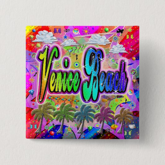 Badge Carré 5 Cm Bouton Express Venice Beach Vista (Devant)