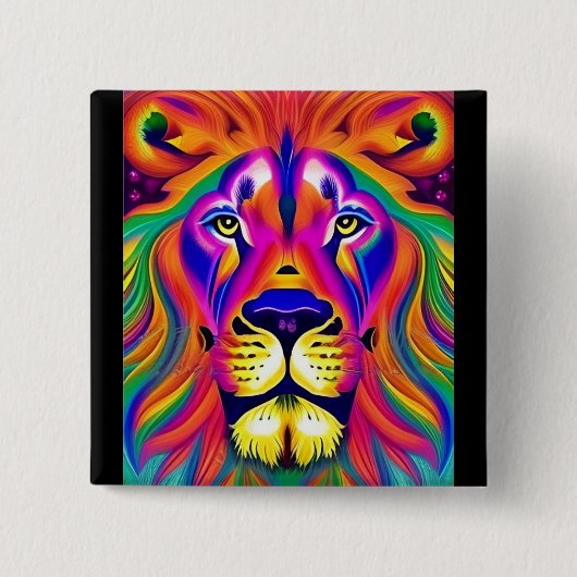 Badge Carré 5 Cm bouton face du lion (Devant)