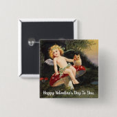 Badge Carré 5 Cm Bouton Fairy With Owl Valentine (Devant & derrière)