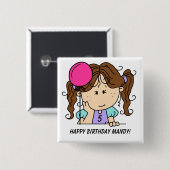 Badge Carré 5 Cm Bouton fait sur commande d'anniversaire de fille (Devant & derrière)