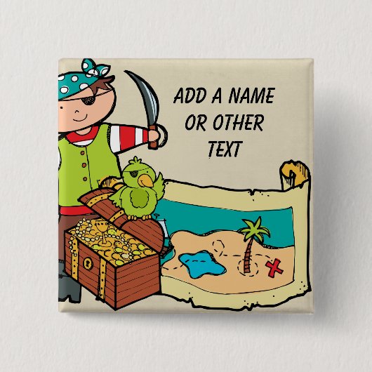Badge Carré 5 Cm Bouton fait sur commande de pirate (Devant)