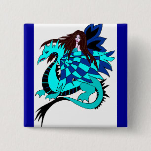 Badge Carré 5 Cm bouton fée dragon