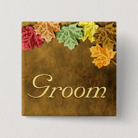 Badge Carré 5 Cm Bouton Feuilles automne (Devant)