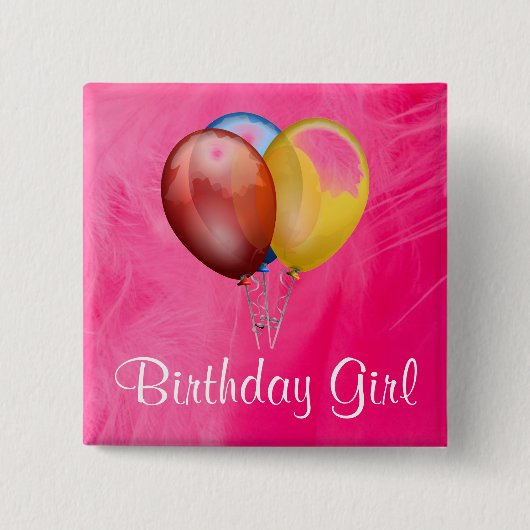 Badge Carré 5 Cm Bouton Fille Anniversaire (Devant)