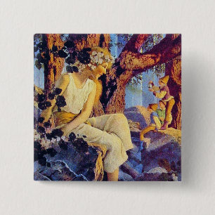 Badge Carré 5 Cm Bouton : Fille avec elfes - par Maxfield Parrish