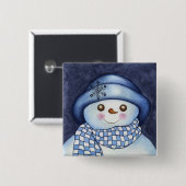 Badge Carré 5 Cm Bouton Flaky Snowman (Devant & derrière)