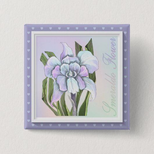 Badge Carré 5 Cm Bouton fleur Smeraldo (Devant)