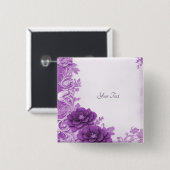 Badge Carré 5 Cm Bouton Fleur Violette Fleurit (Devant & derrière)