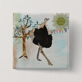 Badge Carré 5 Cm Bouton fleuri de soleil d'autruche
