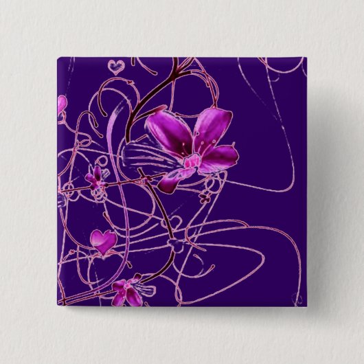 Badge Carré 5 Cm Bouton Fleurs (Devant)