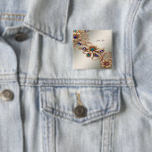 Badge Carré 5 Cm Bouton Fleurs Bijou Or Élégant (En situation)