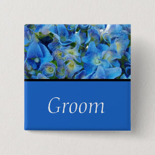Badge Carré 5 Cm bouton fleurs d'hydrangée bleue