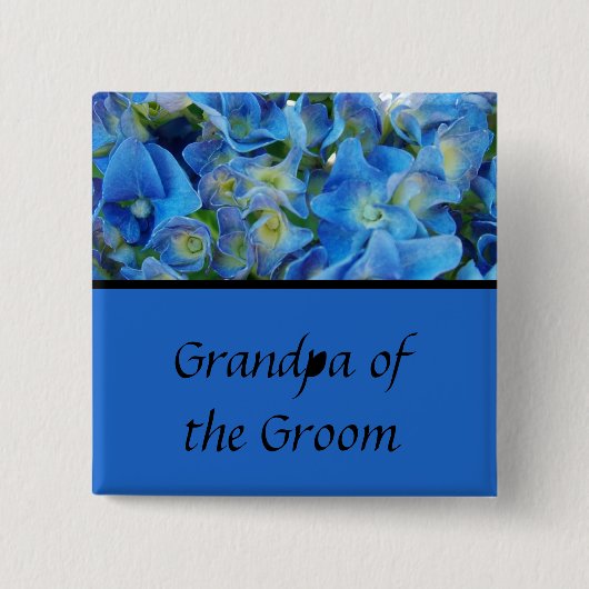 Badge Carré 5 Cm bouton fleurs d'hydrangée bleue (Devant)