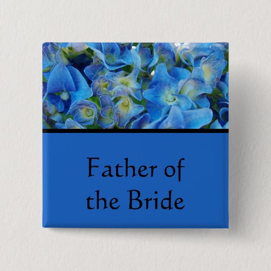Badge Carré 5 Cm bouton fleurs d'hydrangée bleue (Devant)