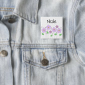 Badge Carré 5 Cm Bouton Fleurs Lilac (En situation)