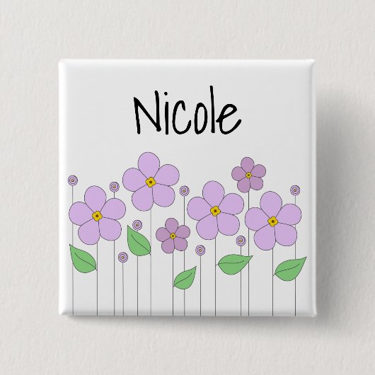 Badge Carré 5 Cm Bouton Fleurs Lilac (Devant)