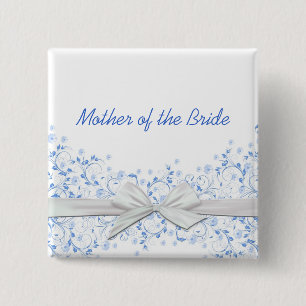 Badge Carré 5 Cm Bouton floral bleu de luxe de ruban de remous