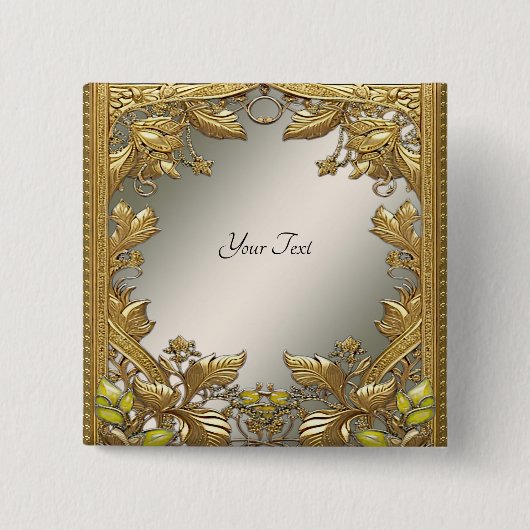 Badge Carré 5 Cm Bouton floral décoratif or élégant (Devant)