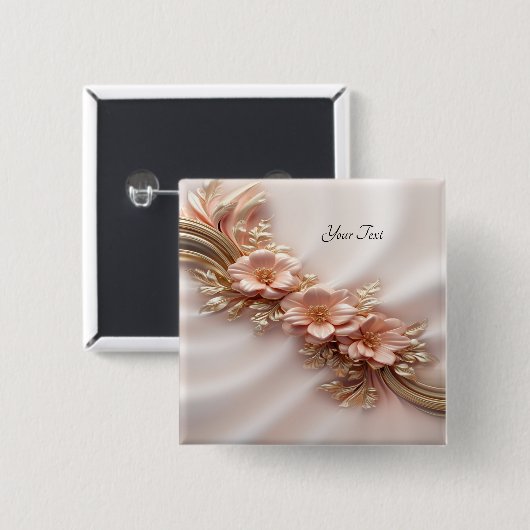 Badge Carré 5 Cm Bouton floral orange pêche élégant (Devant & derrière)