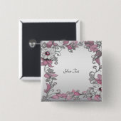 Badge Carré 5 Cm Bouton floral rose argenté blanc (Devant & derrière)
