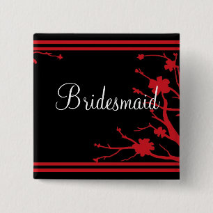 Badge Carré 5 Cm Bouton floral rouge noir personnalisable de