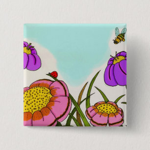Badge Carré 5 Cm Bouton Flower Meadow