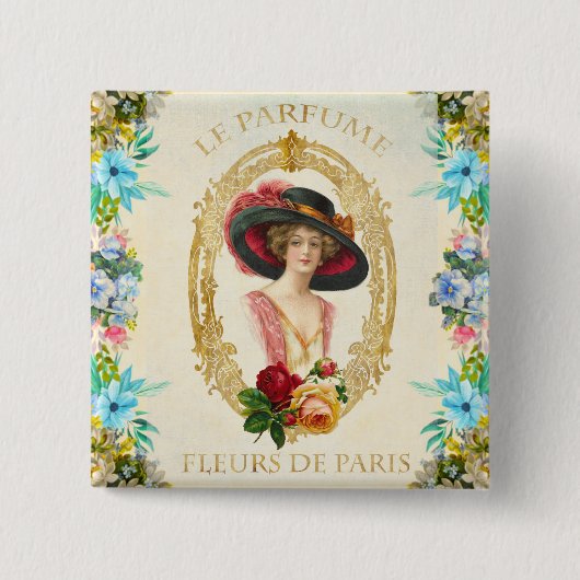 Badge Carré 5 Cm Bouton français vintage (Devant)