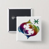 Badge Carré 5 Cm Bouton gai de Poissons (Devant & derrière)