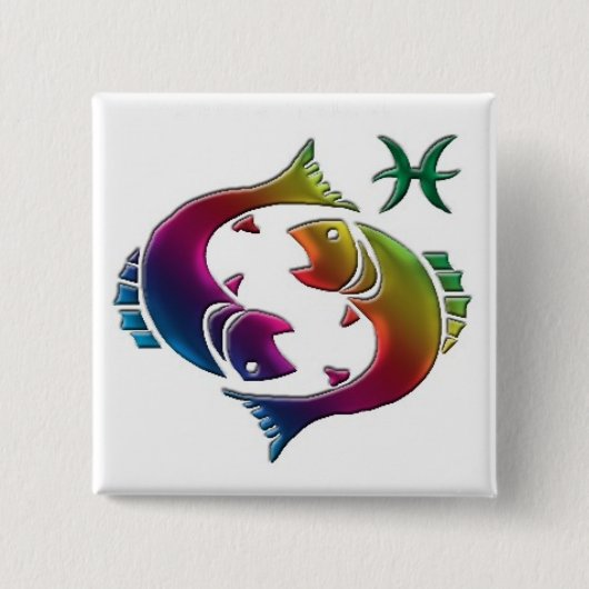 Badge Carré 5 Cm Bouton gai de Poissons (Devant)