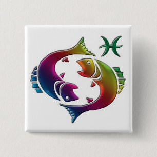 Badge Carré 5 Cm Bouton gai de Poissons