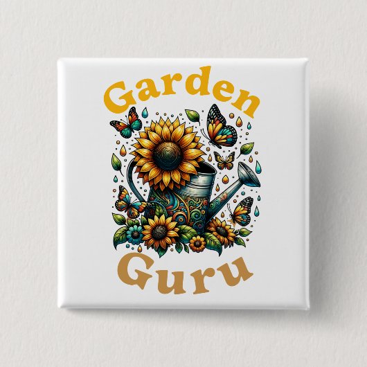 Badge Carré 5 Cm Bouton Garden Guru (Devant)
