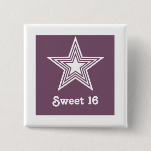 Badge Carré 5 Cm Bouton génial du bonbon 16 à étoile, pourpre