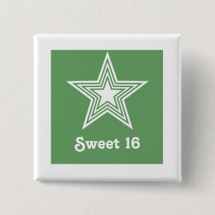 Badge Carré 5 Cm Bouton génial du bonbon 16 à étoile, vert de Ke