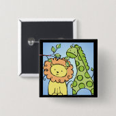 Badge Carré 5 Cm Bouton Giraffe et Lion (Devant & derrière)