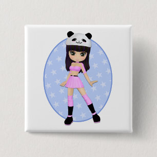 Badge Carré 5 Cm Bouton Girly de carré de partie de Debbie de fill