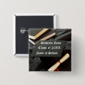 Badge Carré 5 Cm Bouton Graduation (Devant & derrière)