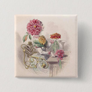 Badge Carré 5 Cm Bouton Grandville Dahlia