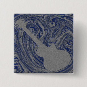 Badge Carré 5 Cm Bouton Grunge Guitare, Bleu Royal