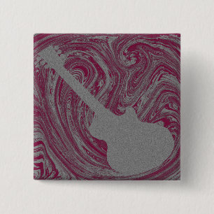 Badge Carré 5 Cm Bouton Grunge Guitare, Rose