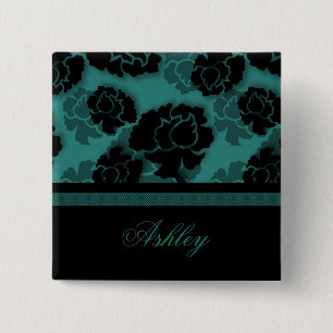 Badge Carré 5 Cm Bouton Grungy Floral Decadence, Turquoise