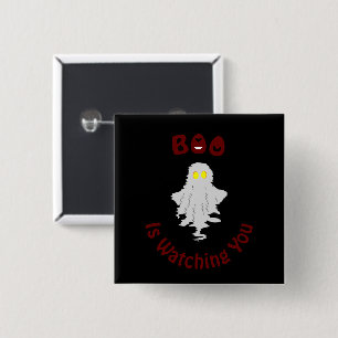 Badge Carré 5 Cm Bouton Halloween   Boo Vous Regarde