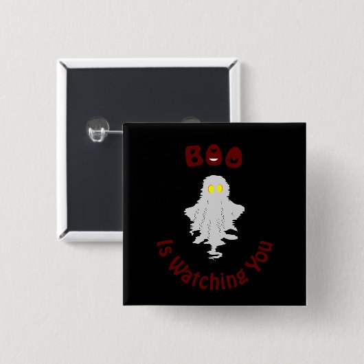 Badge Carré 5 Cm Bouton Halloween | Boo Vous Regarde (Devant & derrière)