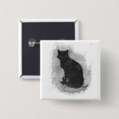 Badge Carré 5 Cm Bouton Halloween Chat Noir (Devant & derrière)