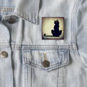 Badge Carré 5 Cm Bouton Halloween Chat Noir (En situation)