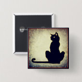 Badge Carré 5 Cm Bouton Halloween Chat Noir (Devant & derrière)