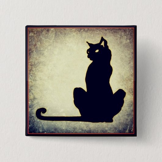 Badge Carré 5 Cm Bouton Halloween Chat Noir (Devant)