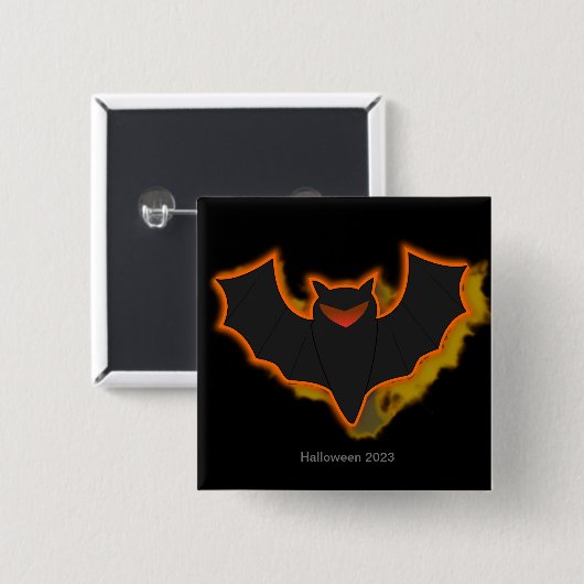 Badge Carré 5 Cm Bouton Halloween de chauve-souris éffrayant | Thèm (Devant & derrière)