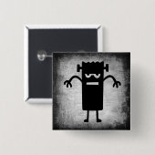 Badge Carré 5 Cm Bouton Halloween Frankenstein (un peu effrayant) (Devant & derrière)
