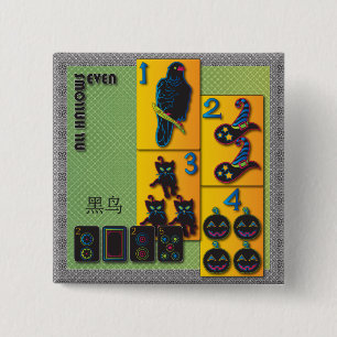 Badge Carré 5 Cm Bouton Halloween Mah Jongg